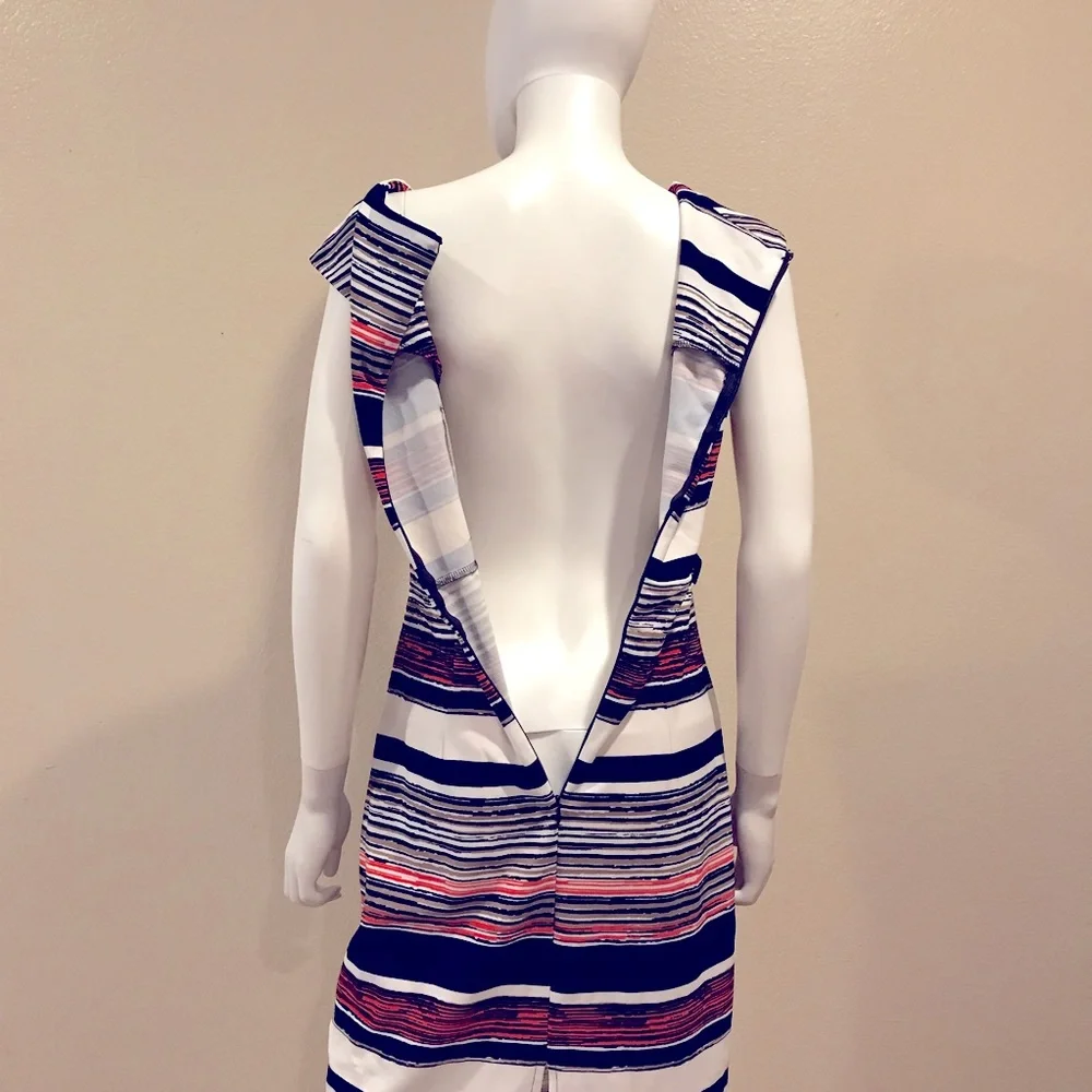 ILE Sheath Dress Size 8 Small Sleeveless Multi Color Stripe Stretch Zip Back - Picture 6 of 11